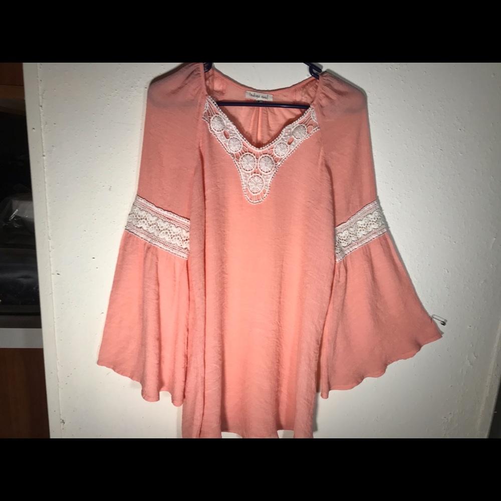 Indigo Soul BoHo Crochet Trim Peasant Top. M